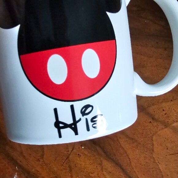 3 Disney Cups Mugs, His, Hers, and Lidded Ceramic Cup Mug Mickey Mouse ~ USED ~ - Picture 2 of 4